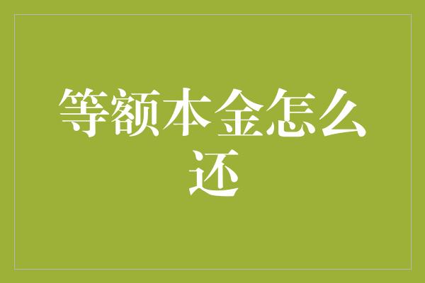 等额本金怎么还