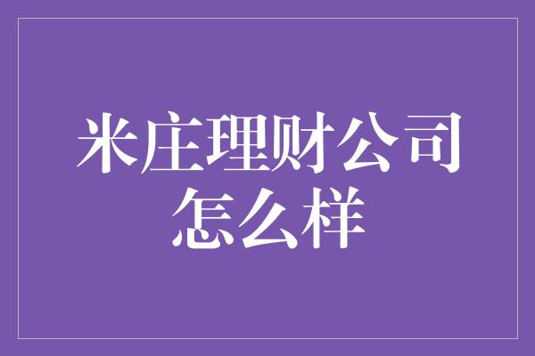 米庄理财公司怎么样