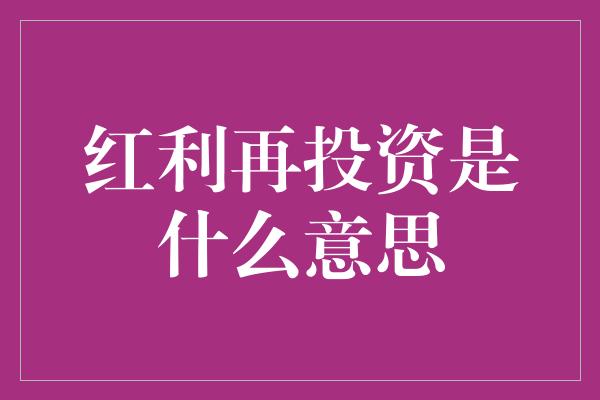 红利再投资是什么意思