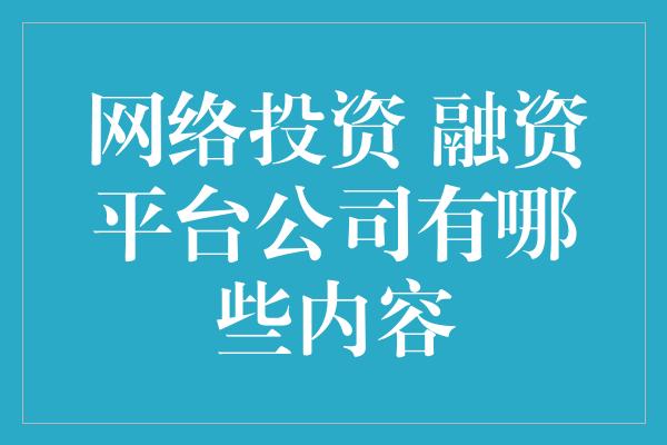 网络投资 融资平台公司有哪些内容