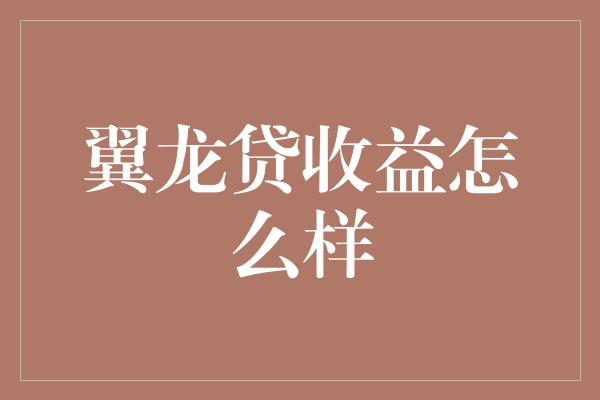 翼龙贷收益怎么样