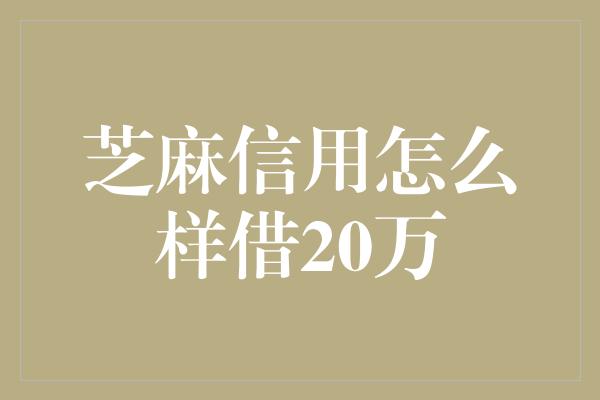 芝麻信用怎么样借20万