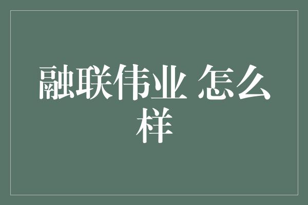 融联伟业 怎么样