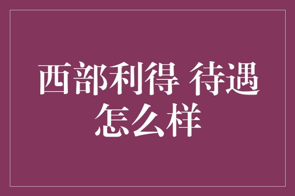 西部利得 待遇怎么样