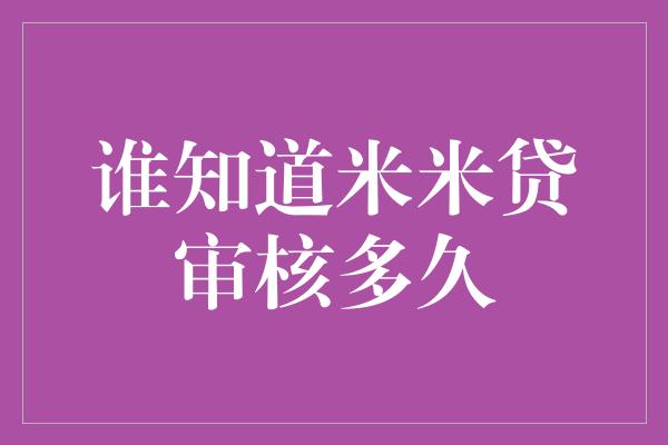 谁知道米米贷审核多久