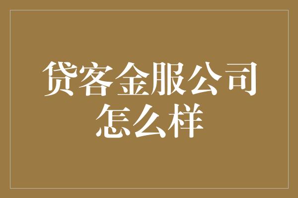 贷客金服公司怎么样