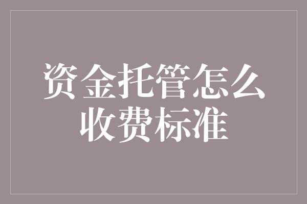 资金托管怎么收费标准