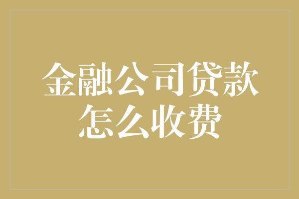 金融公司贷款怎么收费