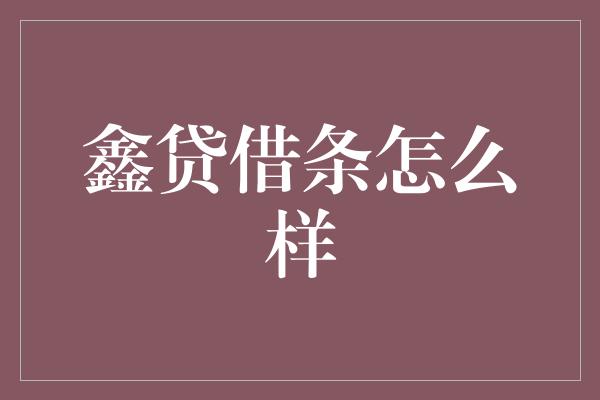 鑫贷借条怎么样