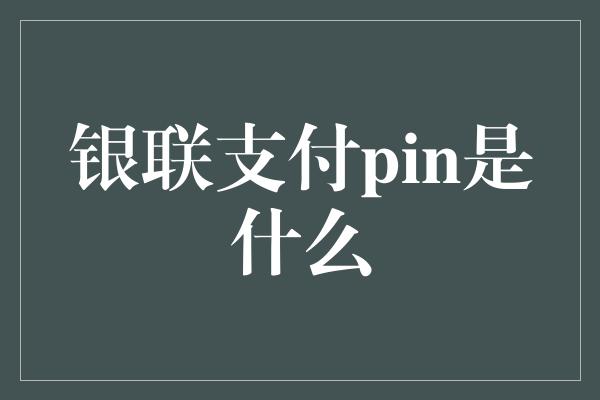 银联支付pin是什么