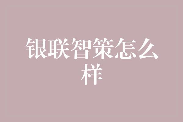 银联智策怎么样