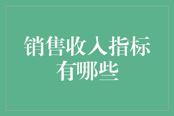 销售收入指标有哪些