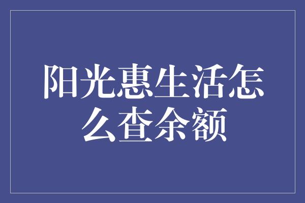 阳光惠生活怎么查余额