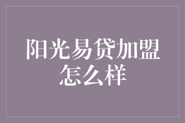 阳光易贷加盟怎么样