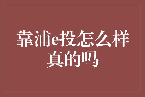 靠浦e投怎么样真的吗