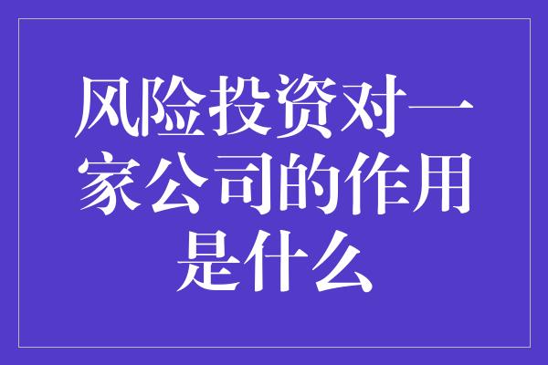 风险投资对一家公司的作用是什么