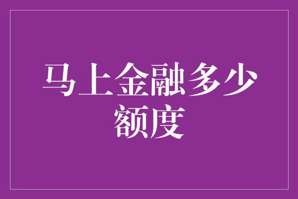 马上金融多少额度