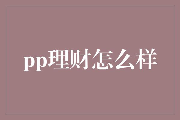 pp理财怎么样