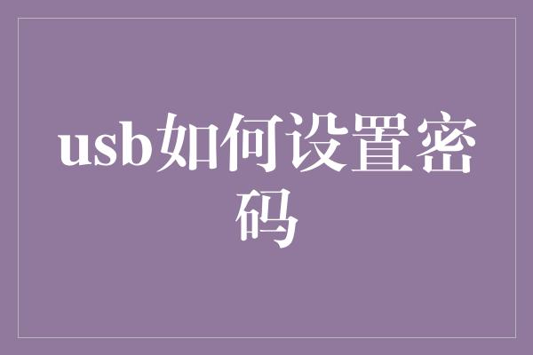 usb如何设置密码