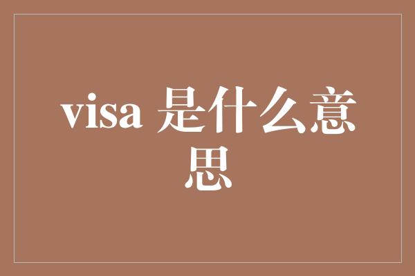 visa 是什么意思